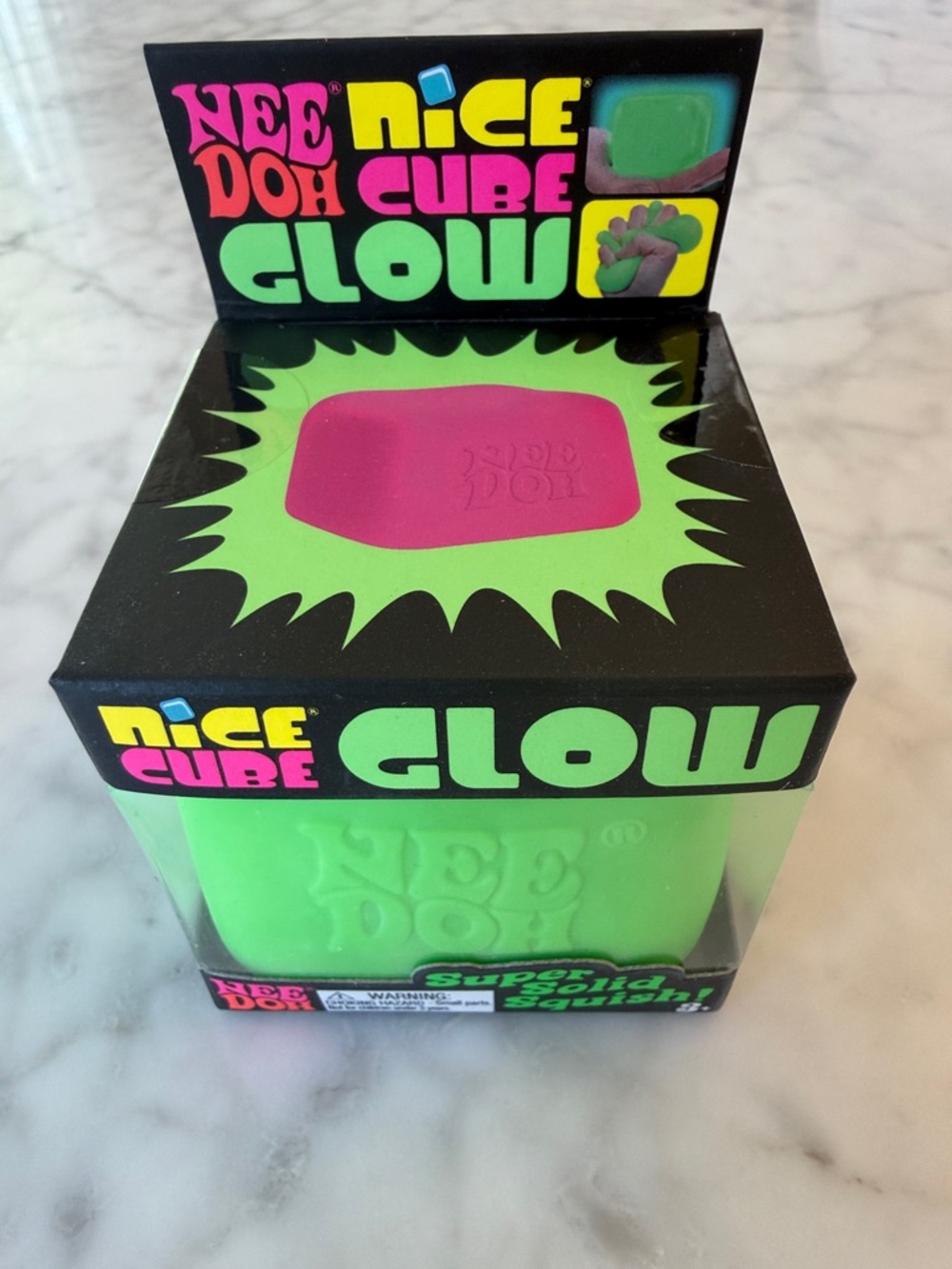 NWT Nee Doh Viral Nice Cube Glow Squishy Toy - Neon Green